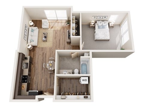 Floor plan for 1 bed, 1 bath, 779 sqft